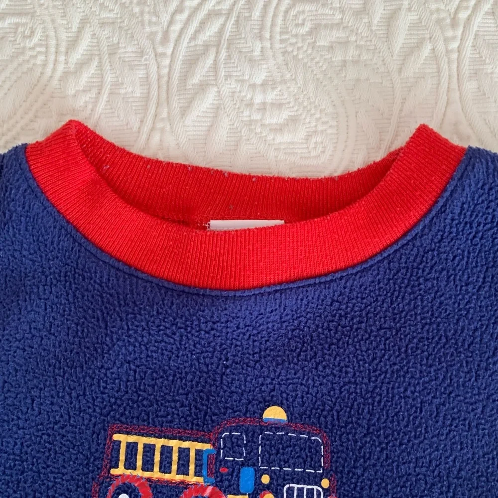 VTG Little Me Truck Pajamas Boys 3 Red Blue Fleece Set Top Pants Long Sleeve